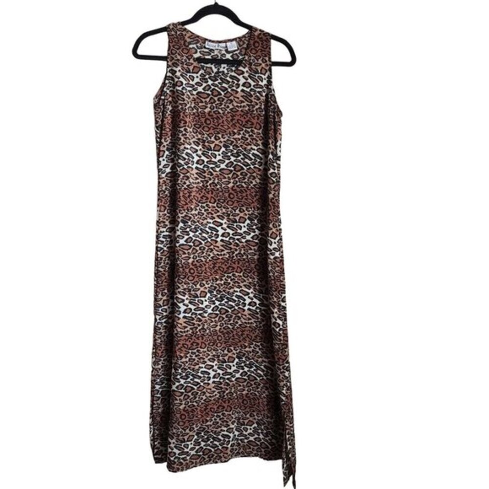 Alexa Ryan Womens Maxi Dress Size Medium Brown Black Leopard Print Side Slit